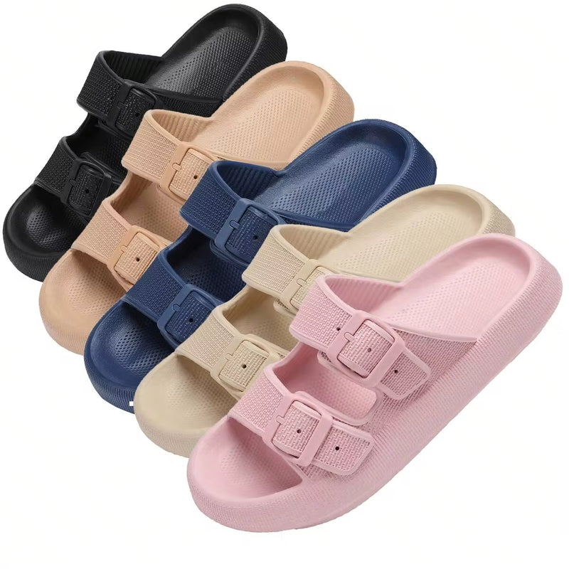Sandals For Women And Men Pillow Slippers Double Buckle Adjustable Slides EVA Flat Sandals