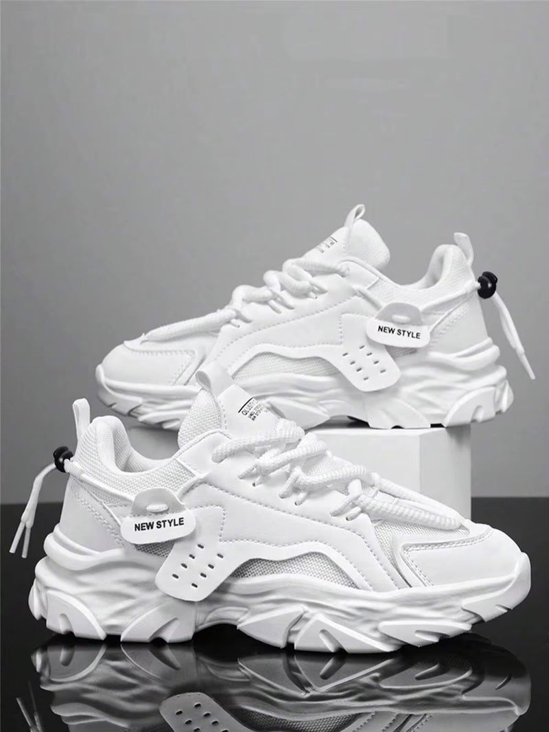 Men's Classic Minimalist Thick Sole Lace-Up Sneakers, Fashionable And Versatile, Suitable For Teenagers, Couples, Outdoor Activities And Casual Wear