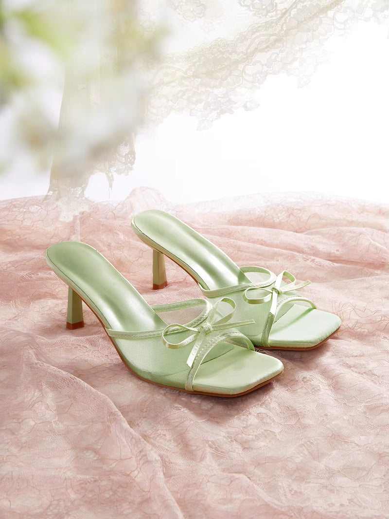 Rylithe Lime Green Spring Summer New Mesh Breathable Open Toe High Heel Sandals Versatile Simple Thin Heel Outdoor Sandals Shoes For Women
